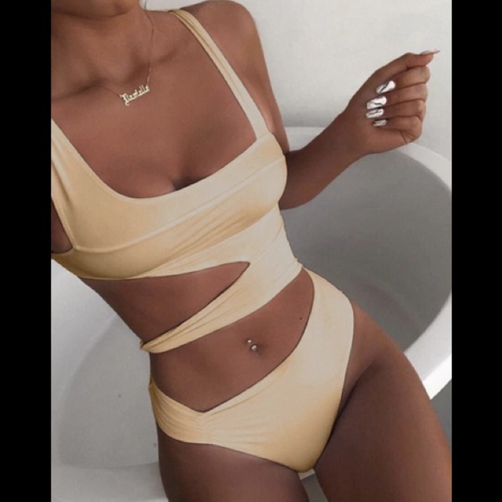 Gold one piece cut out bikini
